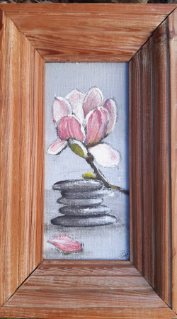 Růžová magnolie, 15x26 cm v rámu, Cena: 900,- Kč